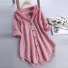 GOKKILRW Womens Fashion Clothes Dressy Casual Blouses for Women Striped Spring Summer Shirts Button Down Roll Up Long Sleeve Loose Fit Lightweight Comfy Tops Red view 2
