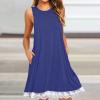 2024 Summer Sleeveless Tank Sundress,Women Crewneck Solid A Line Vacation Dress,Casual Beach Lace Dress with Pockets to (Navy-B, XL) view 3