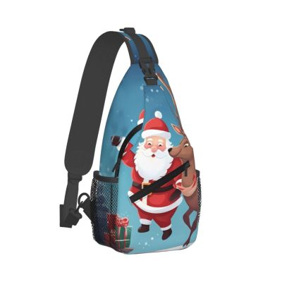 WSOIHFEC Sling Bag for Women Men Chest Bag Santa Claus and Reindeer Crossbody Bag Small Sling Backpack Fanny Packs Hiking Daypack
