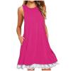 2024 Summer Sleeveless Tank Sundress,Women Crewneck Solid A Line Vacation Dress,Casual Beach Lace Dress with Pockets (Hot Pink-B, XXL) view 1