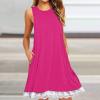 2024 Summer Sleeveless Tank Sundress,Women Crewneck Solid A Line Vacation Dress,Casual Beach Lace Dress with Pockets (Hot Pink-B, XXL) view 3