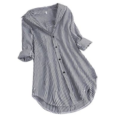 GOKKILRW Womens Dressy Casual Blouses Striped Loose Fit Button Down Shirts Roll Up Long Sleeve Lightweight Spring Summer Tops Black
