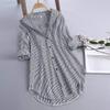 GOKKILRW Womens Dressy Casual Blouses Striped Loose Fit Button Down Shirts Roll Up Long Sleeve Lightweight Spring Summer Tops Black view 2