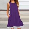 2024 Summer Sleeveless Tank Sundress,Women Crewneck Solid A Line Vacation Dress,Casual Beach Lace Dress with Pockets Sales Today Clearance (Purple-B, XL) view 4