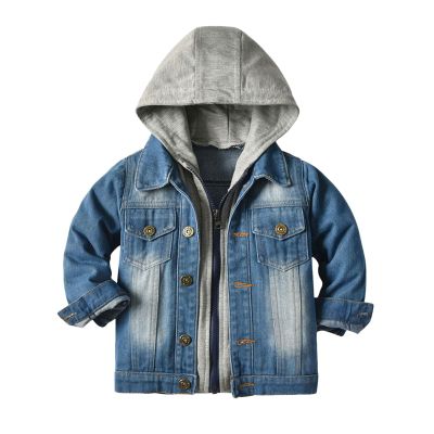 Betadog Boys Classic Denim Girls Kids Hooded Denim Jacket Toddler Teens Child Jean Jacket with Hood (Grey, 3-6 Months)