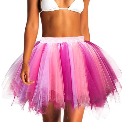 Jewemia Adult Women Tutu Skirt Layered Tulle Skirt Classic Elastic Tutu Skirt Ballet for Women and Girls Festival Cosplay (Coral Fuchsia)