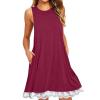 2024 Summer Sleeveless Tank Sundress,Women Crewneck Solid A Line Vacation Dress,Casual Beach Lace Dress with Pockets Sales to Clearance (Wine-B, XXL) view 1