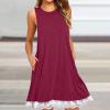 2024 Summer Sleeveless Tank Sundress,Women Crewneck Solid A Line Vacation Dress,Casual Beach Lace Dress with Pockets Sales to Clearance (Wine-B, XXL) view 2