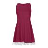 2024 Summer Sleeveless Tank Sundress,Women Crewneck Solid A Line Vacation Dress,Casual Beach Lace Dress with Pockets Sales to Clearance (Wine-B, XXL) view 3