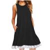 2024 Summer Sleeveless Tank Sundress,Women Crewneck Solid A Line Vacation Dress,Casual Beach Lace Dress with Pocketsertas Del Dia De Hoy Relampago (-B, XL) Black-b view 1