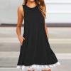 2024 Summer Sleeveless Tank Sundress,Women Crewneck Solid A Line Vacation Dress,Casual Beach Lace Dress with Pocketsertas Del Dia De Hoy Relampago (-B, XL) Black-b view 3