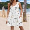 WENLIN Womens Summer Dresses 2024 Loose V Neck Tank Dress Casual Beach Sun Sleeveless Sundress with Pockets (US, Alpha, XX-Large, Regular, Regular, White Print) view 3