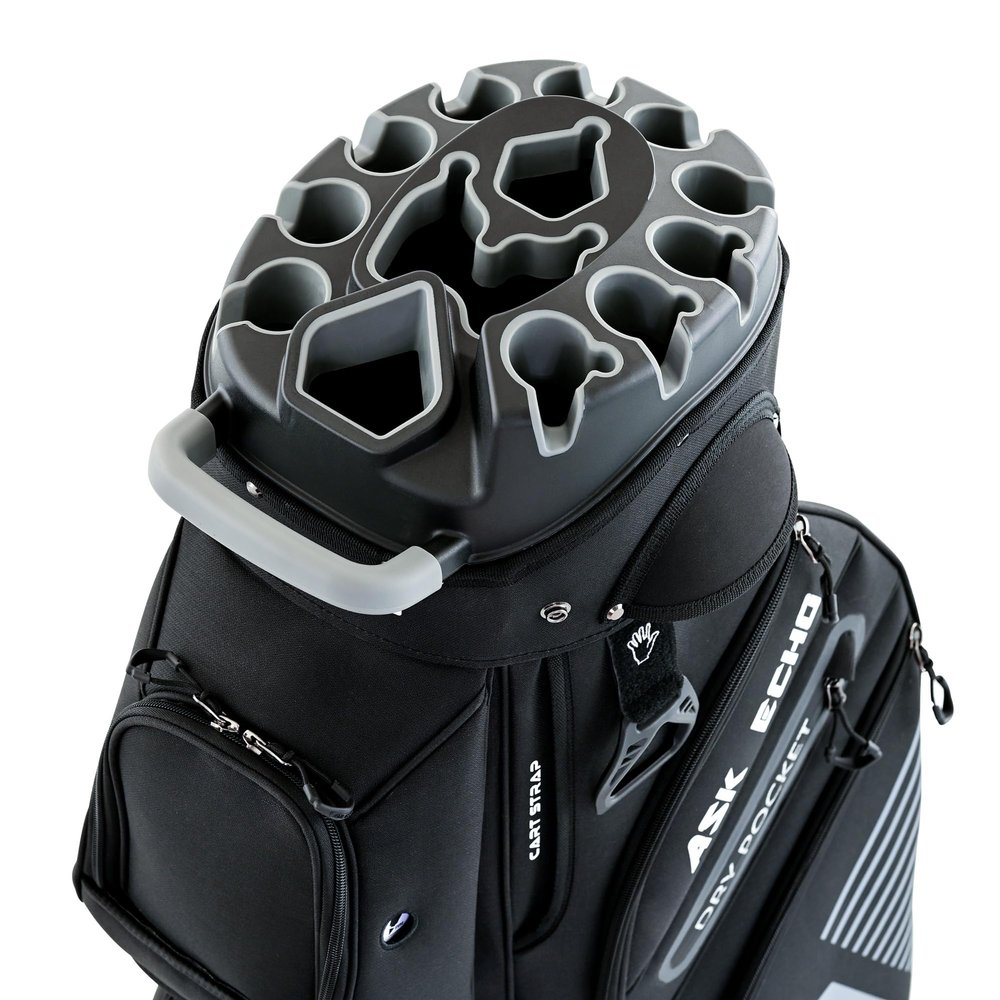 ASK ECHO T-Lock Golf Cart Bag with 14 Way Organizer Divider Top, Premium Cart Bag with Handles and Rain Cover, for Men (Black)