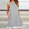 2024 Summer Sleeveless Tank Sundress,Women Crewneck Solid A Line Vacation Dress,Casual Beach Lace Dress with Pockets Amaon Prime (Grey-B, M) view 3