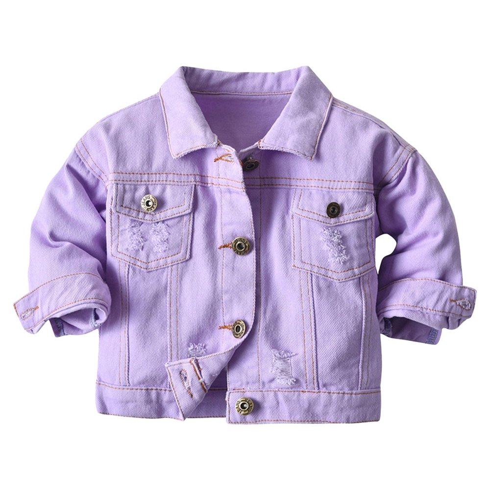 Betadog Baby Boys Girls Denim Jacket Kids Toddler Girls Button Down Jeans Jacket Top Teen Coat (Purple, 12-18 Months)