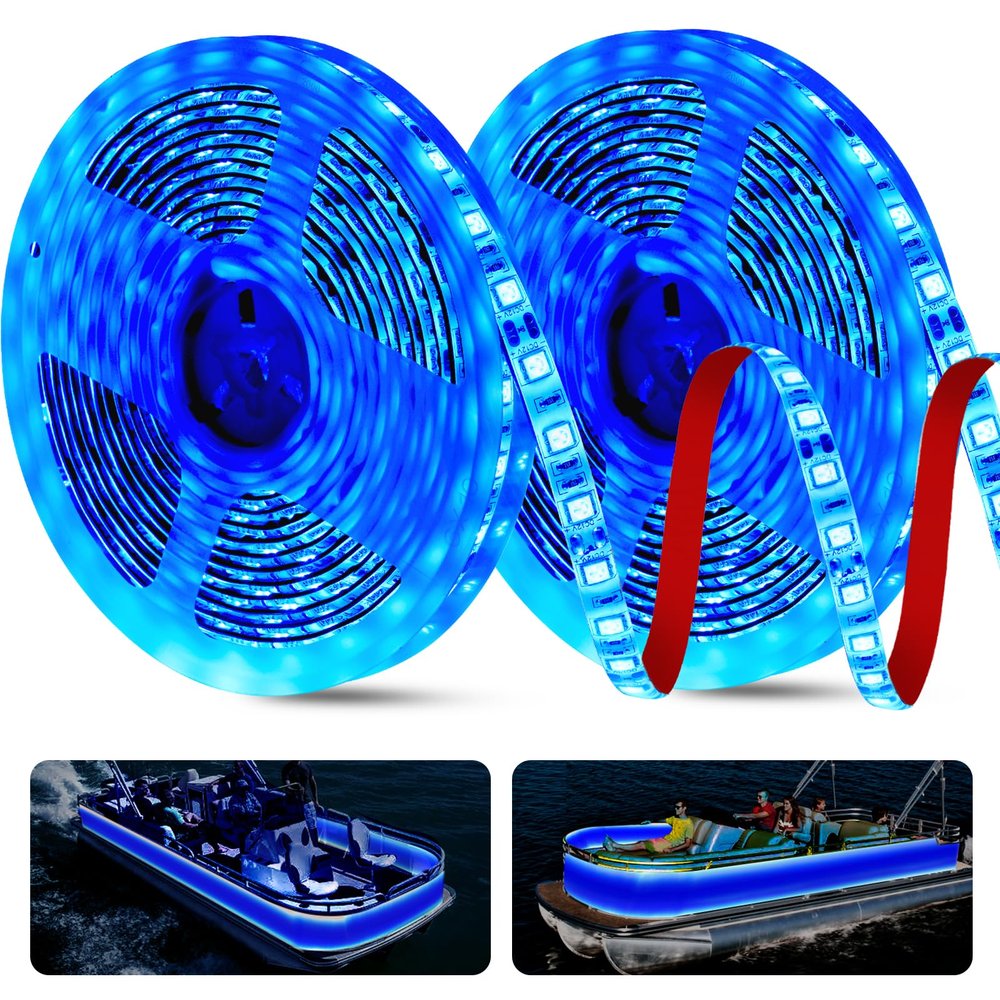 JUIOHAKY 66ft Pontoon Boat Lights Marine LED Strip Lights 12V Waterproof, Interior Light Deck Light for Kayak, Jon Boat, Bass Boats, Fishing Boats (Blue)