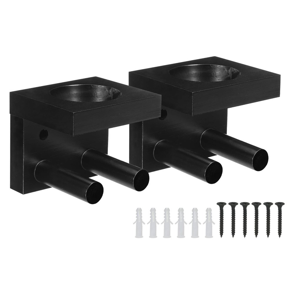 PATIKIL Baseball Bat Holder, 2 Pcs Baseball Wall Mount Bat Holder Sports Display Wall Mount Softball Storage Hockey Stick by Wood, Black