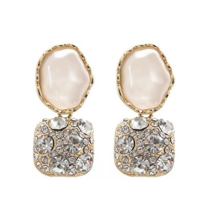 Women's Square Ear Clips Clip On Earrings Rhinestone Earrings Non Pierced Earrings for Brides Bridesmaids Prom and Wedding