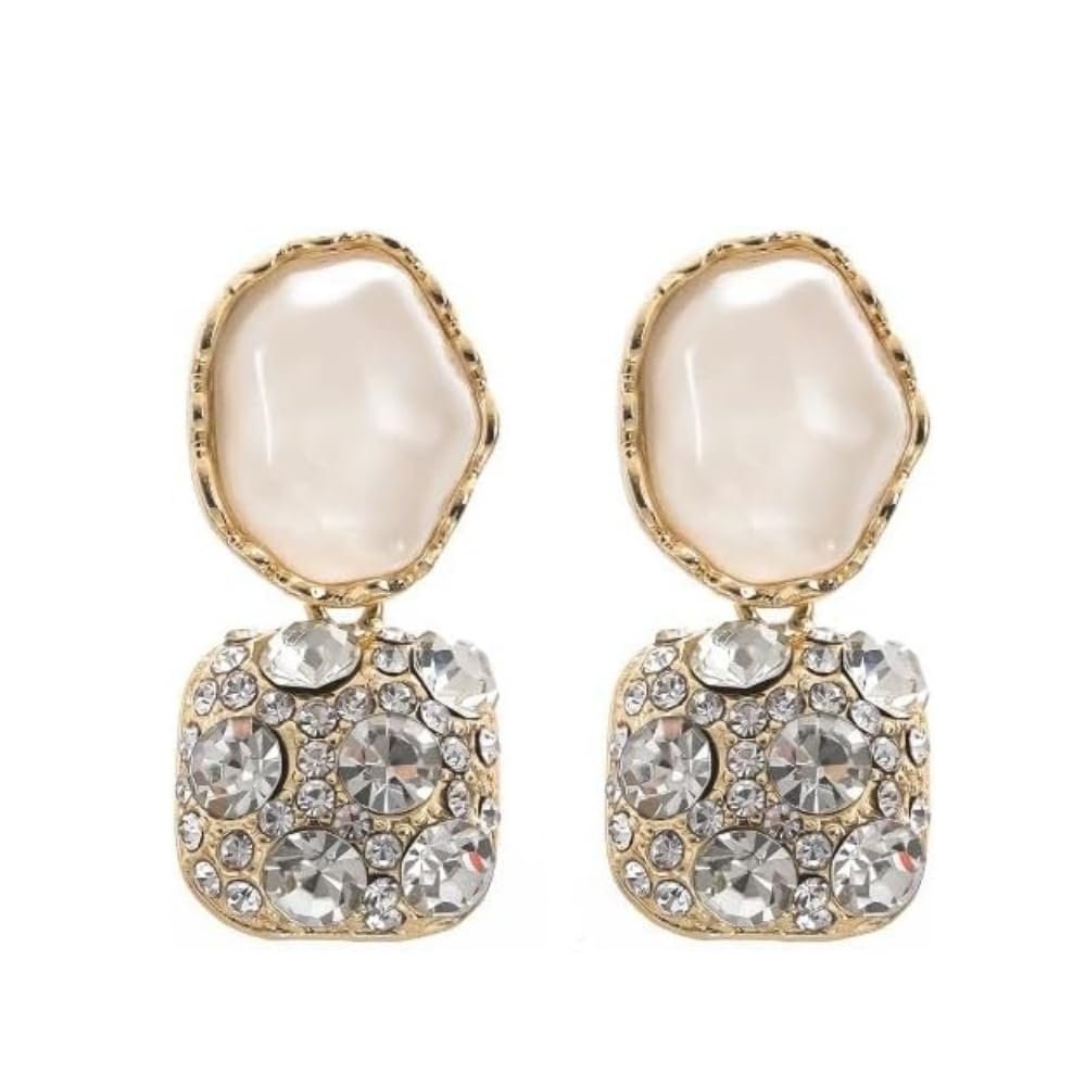 Women's Square Ear Clips Clip On Earrings Rhinestone Earrings Non Pierced Earrings for Brides Bridesmaids Prom and Wedding