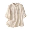 2024 Summer Cotton Linen Shirts for Women Half Sleeve Lapel Button Down Tees Floral Embroidered Polka Dot Tops view 1