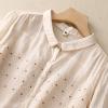 2024 Summer Cotton Linen Shirts for Women Half Sleeve Lapel Button Down Tees Floral Embroidered Polka Dot Tops view 2