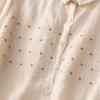 2024 Summer Cotton Linen Shirts for Women Half Sleeve Lapel Button Down Tees Floral Embroidered Polka Dot Tops view 3