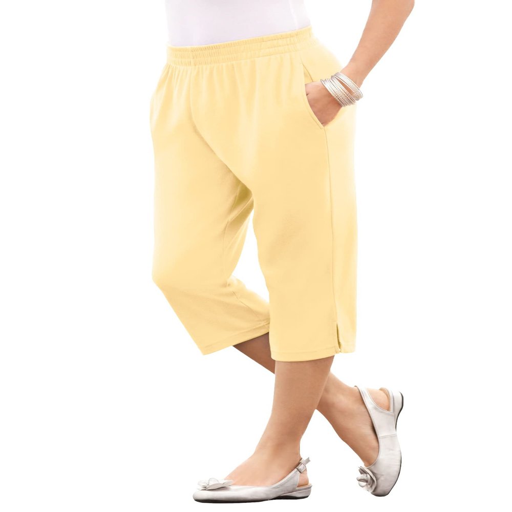 Roaman's Women's Plus Size Petite Plus Size Soft Knit Pull-On Capri Pant - 2X, Banana
