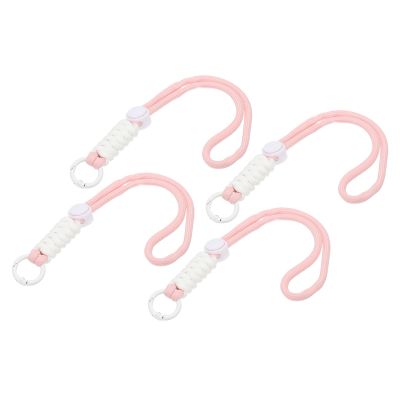 PATIKIL Paracord Lanyard Keychain, 4Pcs Cell Phone Keychain Rope Wrist Lanyards Braided Strap with Spring Ring for Hanging Key, Light Pink, White