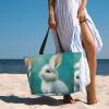 DRTGEDS Cute White Rabbit Beach Pool Bags Tote for Women Ladies Large Gym Tote Carry On Bag for Weekender Travel view 2