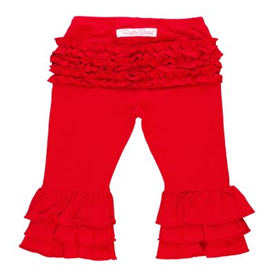 RuffleButts Baby/Toddler Girls Stretchy Flare Pants w/Ruffles - Red Ruffle, 6-12m