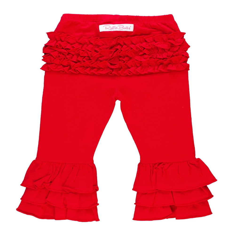 RuffleButts Baby/Toddler Girls Stretchy Flare Pants w/Ruffles - Red Ruffle, 6-12m