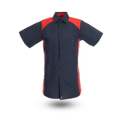 PINNACLE Short Sleeve Motorsports Industrial Work Shirt S22 - Navy/Red, Small