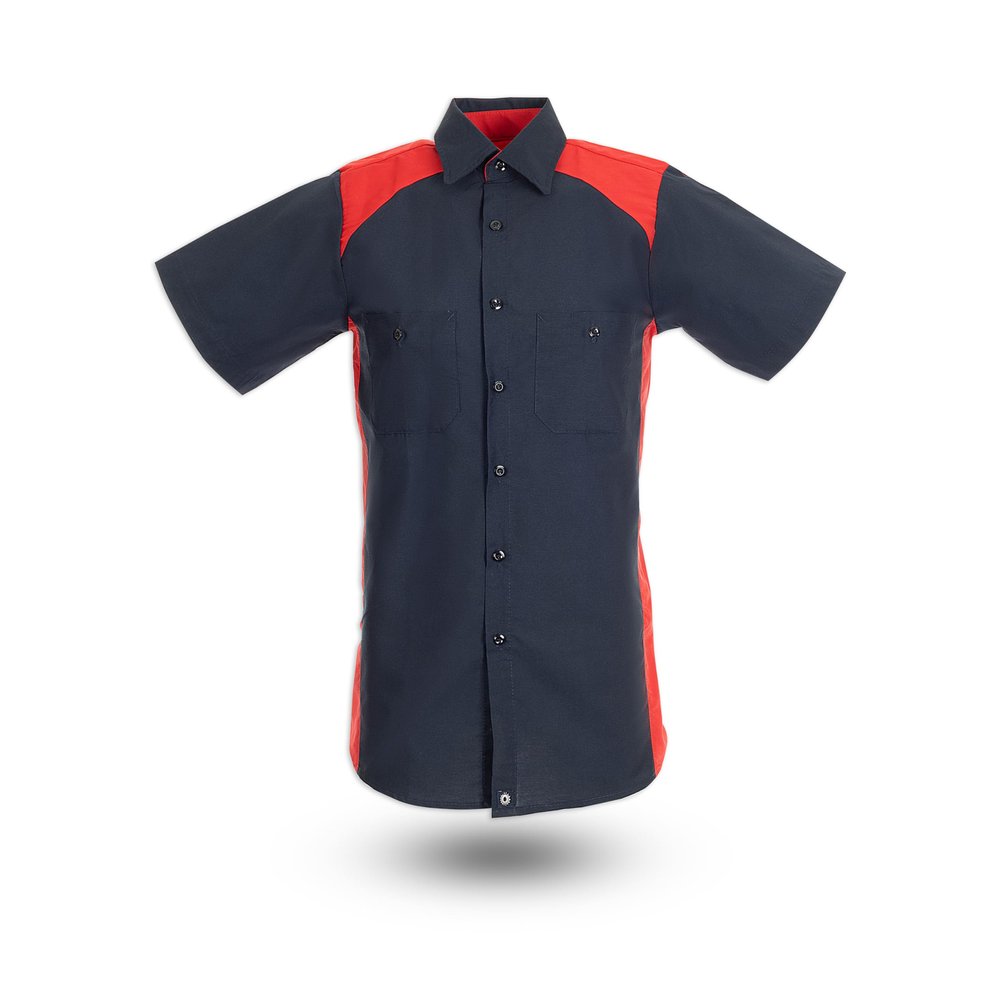 PINNACLE Short Sleeve Motorsports Industrial Work Shirt S22 - Navy/Red, Small