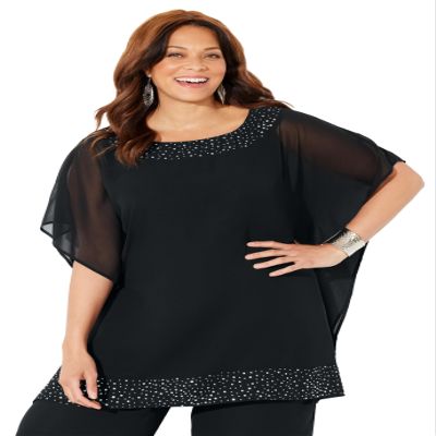 Catherines Women's Plus Size Embellished Poncho - 0X/1X, Black
