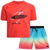 Big Chill Boys Rash Guard Set - 2 Piece Quick Dry UPF50+ Sun Protection Swim Shirt Short Sleeve and Boys Swim Trunks, Size 4, Salmon Skeleton view 1