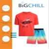 Big Chill Boys Rash Guard Set - 2 Piece Quick Dry UPF50+ Sun Protection Swim Shirt Short Sleeve and Boys Swim Trunks, Size 4, Salmon Skeleton view 2