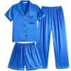 Vopmocld Satin Pajama Sets Unisex Boys and Girls Silk Button Down Short Sleeve & Shorts & Pants Sleepwear 3PCS Loungewear PJS, GemBlue, 12 view 1