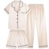 Vopmocld Satin Pajama Sets Unisex Boys and Girls Silk Button Down Short Sleeve & Shorts & Pants Sleepwear 3PCS Loungewear PJS, Champagne, 8 view 1