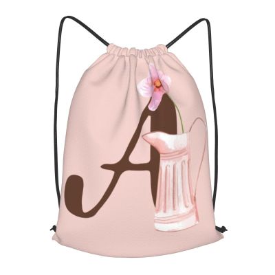 Pazacon Pink Drawstring Bag for Women Girls Kids Teens Students Floral Initial Drawstring Backpack Sackpack Draw String Cinch Bags for Sports, Gym, Travel, Swimming, Beach, Camping, Letter A