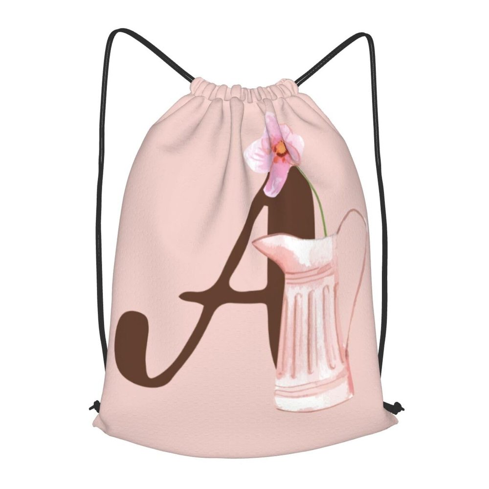 Pazacon Pink Drawstring Bag for Women Girls Kids Teens Students Floral Initial Drawstring Backpack Sackpack Draw String Cinch Bags for Sports, Gym, Travel, Swimming, Beach, Camping, Letter A