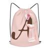 Pazacon Pink Drawstring Bag for Women Girls Kids Teens Students Floral Initial Drawstring Backpack Sackpack Draw String Cinch Bags for Sports, Gym, Travel, Swimming, Beach, Camping, Letter A view 1