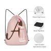 Pazacon Pink Drawstring Bag for Women Girls Kids Teens Students Floral Initial Drawstring Backpack Sackpack Draw String Cinch Bags for Sports, Gym, Travel, Swimming, Beach, Camping, Letter A view 4