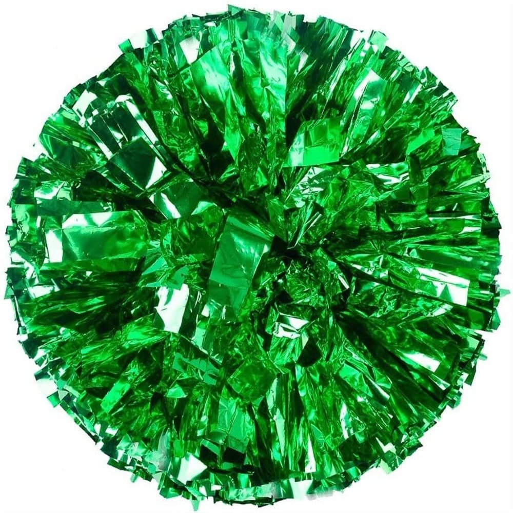 2 Pcs Pom Poms Cheerleading with Baton Handle, 13'' Metallic Foil Plastic Cheerleader Pom Poms for Sports Team Spirit Party Dance, Cheer Pom Poms Squad Spirit Poms for Kids Adult(Color:Green)