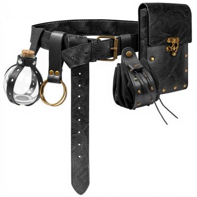 Belt Pouch Waist Bag Fanny Pack Steampunk Phone Holder Casual Medieval Renaissance Cosplay Costume Accessories (4Top Version-Black)