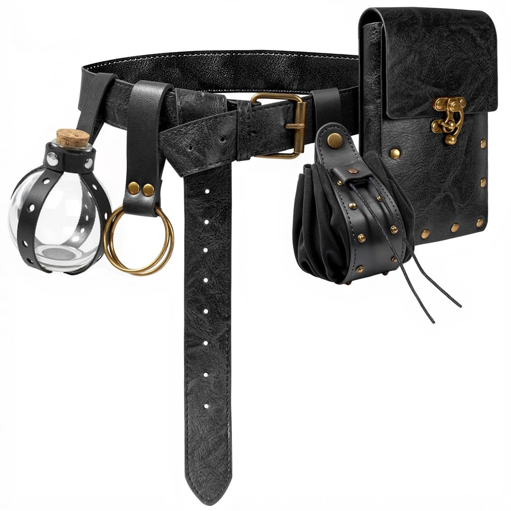 Belt Pouch Waist Bag Fanny Pack Steampunk Phone Holder Casual Medieval Renaissance Cosplay Costume Accessories (4Top Version-Black)