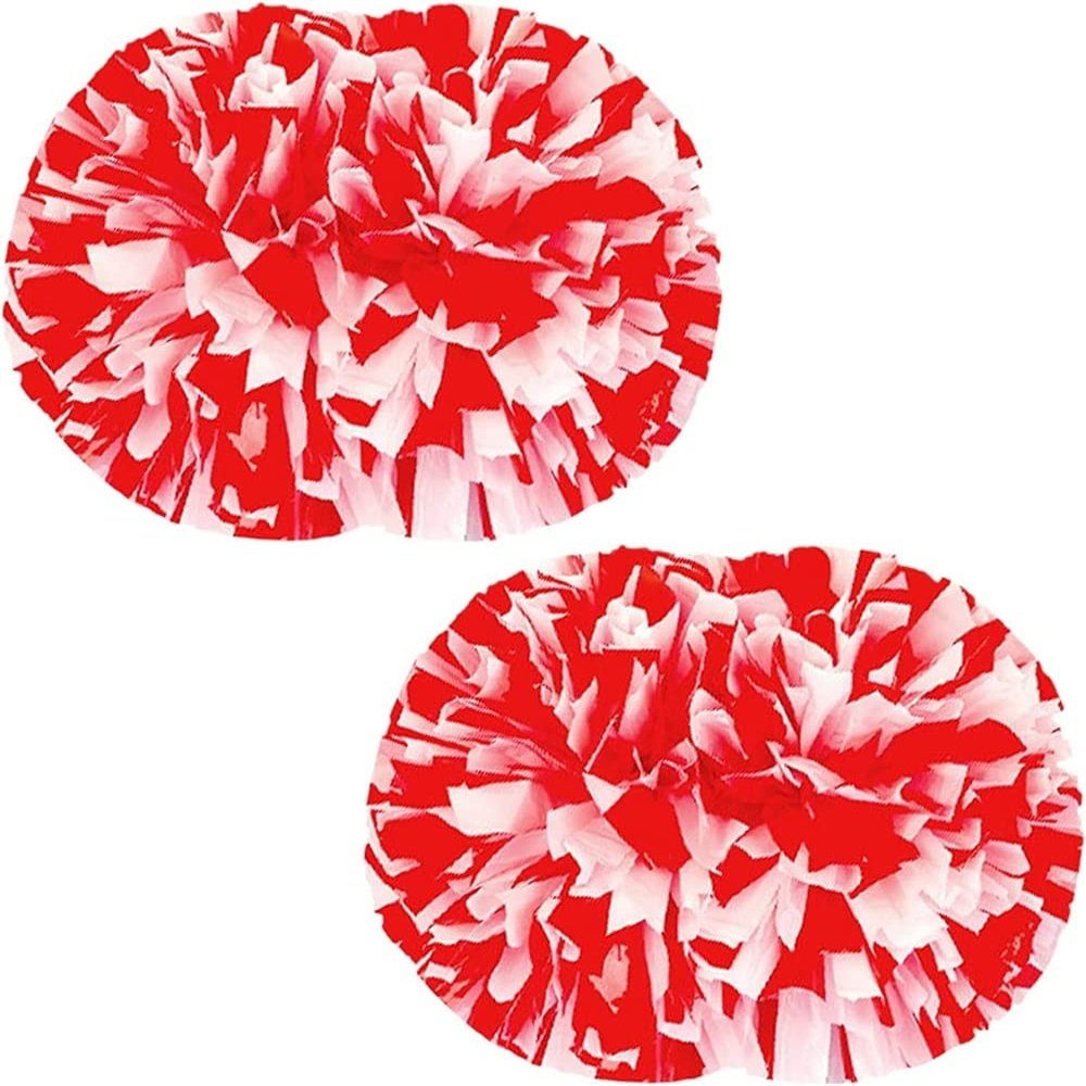 Cheerleading Pom Poms dla dzieci Dorosy, 12-calowe plastikowe Cheer Poms z rkojeci Baton, 2 szt. Cheerleaderki Pompony Holiday Cheer Prom Sports Team Dance(Color:Red+White#Handle)