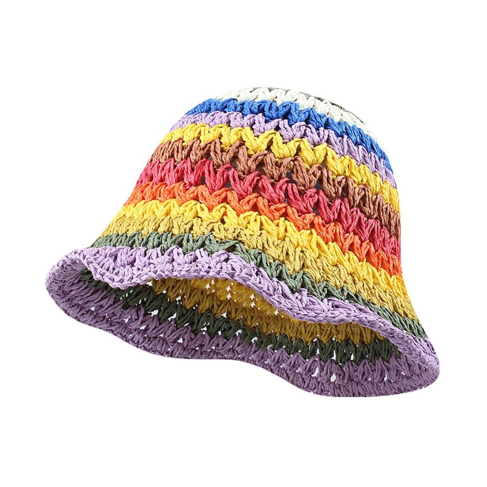 Crochet Bucket Hat for Women Knit Handmade Foldable Floppy Beach Hat Cute Outdoor Cap Purple
