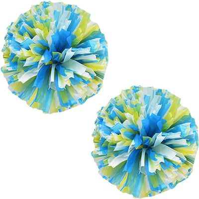 2 Pcs Plastic Cheerleading Pom Poms with Four Finger Handle, Colorful Matte Sports Spirited Cheer Poms for Kids Boys Girls Adult, Festival Cheering Dance Party Team Cheerleader Pompoms(Color:Yellow+Wh