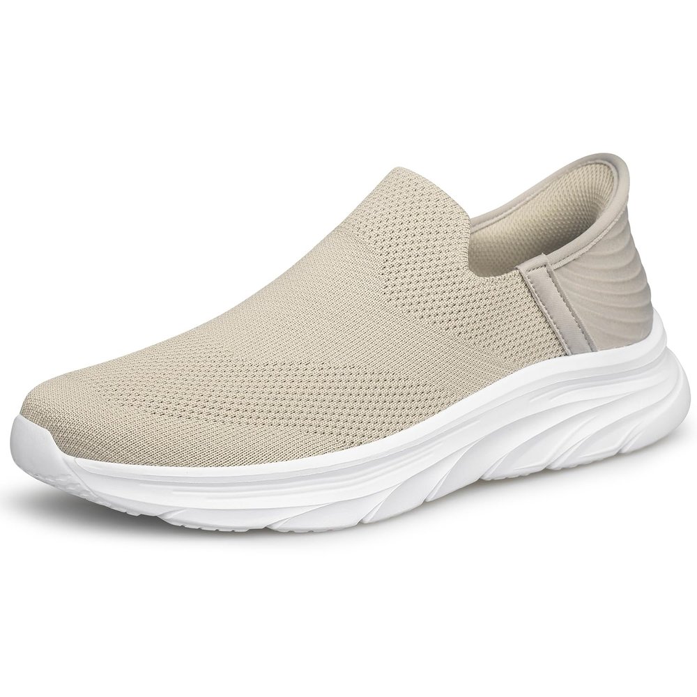 AMANSSSE Womens Hands-Free Slip On Walking Shoes Comfortable Tennis Sneakers Go Walk Zapatos de Mujer Taupe Size 7.5