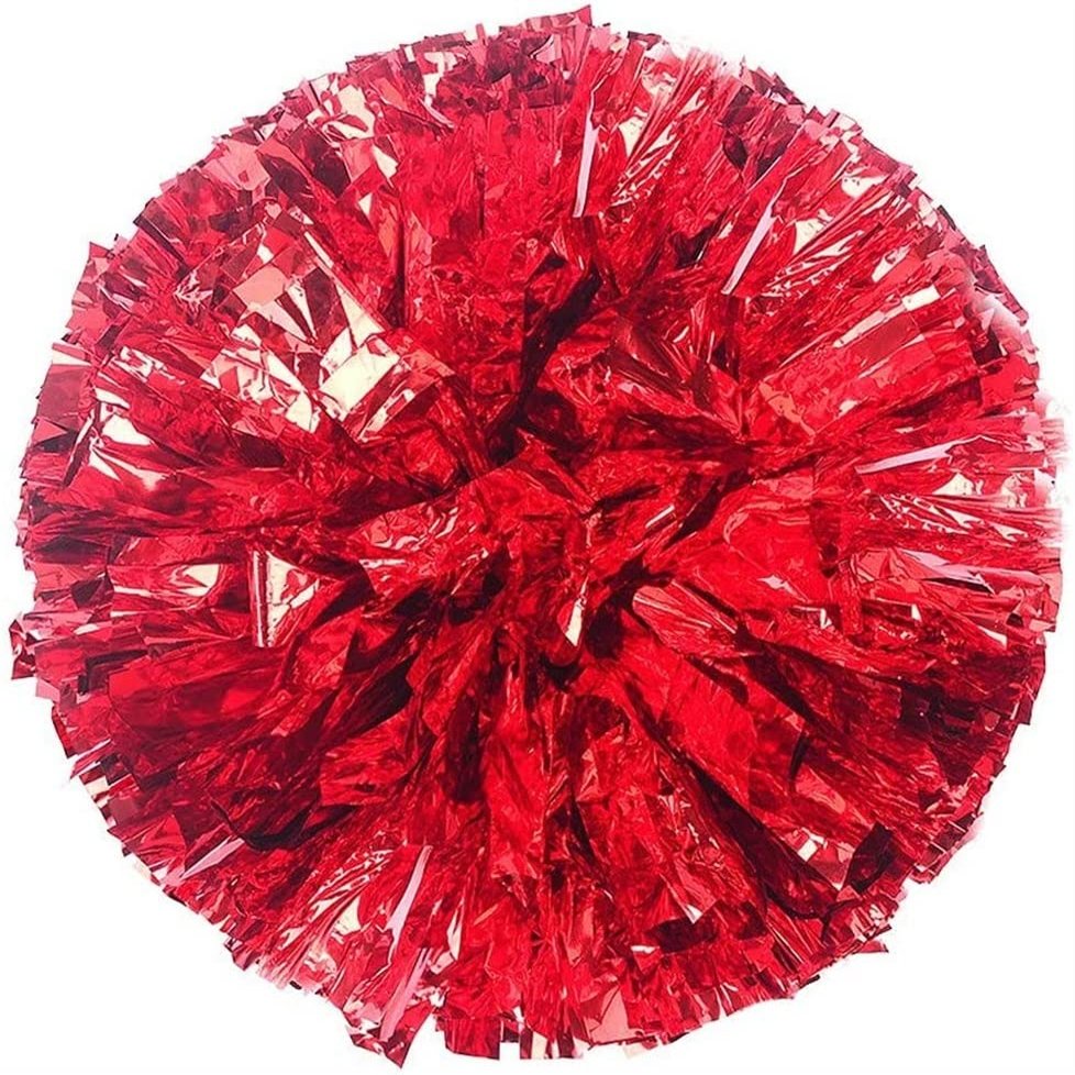 2 Pcs Pom Poms Cheerleading with Baton Handle, 13'' Metallic Foil Plastic Cheerleader Pom Poms for Sports Team Spirit Party Dance, Cheer Pom Poms Squad Spirit Poms for Kids Adult(Color:Red Gold)